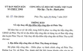 THÔNG BÁO THAY ĐỔI ĐỊA ĐIỂM TIẾP CÔNG DÂN XÃ PHÚC THỌ