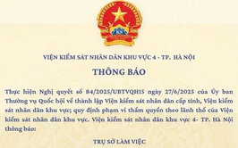 Thông báo của Viện Kiểm soát Nhân dân khu vực 4 - Thành phố Hà Nội
