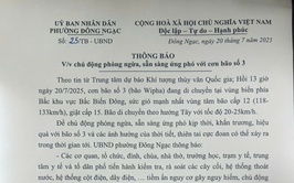 Thông báo về việc chủ động phòng ngừa, sẵn sàng ứng phó với cơn bão số 3