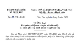 Thông báo phân công nhiệm vụ các chuyên viên làm việc tại Điểm phục vụ hành chính công Phúc Thọ 