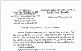 Công Văn về việc triển khai chương trình Phẫu thuật dị tật vùng hàm mặt tại bệnh viện Trung ương Quân đội 108