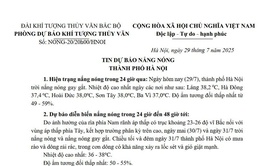 THÔNG BÁO TÌNH HÌNH NẮNG NÓNG TRÊN ĐỊA BÀN THÀNH PHỐ HÀ NỘI