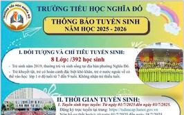 THÔNG BÁO TUYỂN SINH LỚP 1 NĂM HỌC 2025-2026 TRƯỜNG TIỂU HỌC NGHĨA ĐÔ