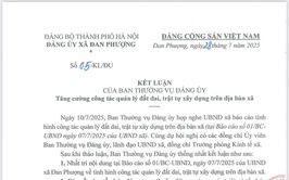 Kết luận số 05-KL/ĐU của Ban Thường Vụ Đảng Ủy về việc tăng cường công tác quản lý đất đai trật tự xây dựng trên địa bàn xã