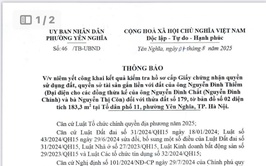 THÔNG BÁO NIÊM YẾT CÔNG KHAI KẾT QUẢ KIỂM TRA HỒ SƠ CẤP GCNQSDĐ CỦA ÔNG NGUYỄN ĐÌNH THIỀM TẠI TDP 11Y PHƯỜNG YÊN NGHĨA