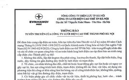 THÔNG BÁO TUYÊN TRUYỀN CỦA CÔNG TY LƯỚI ĐIỆN CAO THẾ THÀNH PHỐ HÀ NỘI