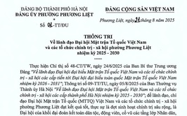 Thông tri về lãnh đạo Đại hội Mặt trận Tổ quốc Việt Nam và các tổ chức chính trị - xã hội phường Phương Liệt
nhiệm kỳ 2025 - 2030