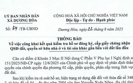 Thông báo về việc công khai kết quả kiểm tra hồ sơ đăng ký, cấp giấy chứng nhận quyền sử dụng đất, quyền sở hữu nhà ở và tài sản khác gắn liền với đất lần đầu đối với ông Nguyễn Xuân Nông
