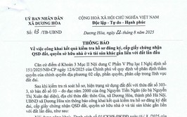 Thông báo về việc công khai kết quả kiểm tra hồ sơ đăng ký, cấp giấy chứng nhận quyền sử dụng đất, quyền sở hữu nhà ở và tài sản khác gắn liền với đất lần đầu đối với ông Nguyễn Tiến Ngân