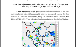
CẢNH BÁO DÔNG, LỐC, SÉT, MƯA ĐÁ VÀ MƯA LỚN CỤC BỘ TRÊN ĐỊA BÀN HÀ NỘI