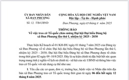 Thông báo về việc treo cờ Tổ quốc chào mừng Đại hội Đại biểu Đảng bộ xã Đan Phượng lần thứ I, nhiệm kỳ 2025-2030