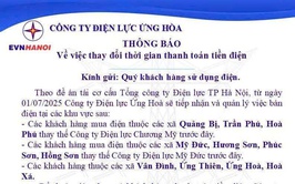 CÔNG TY ĐIỆN LỰC ỨNG HÒA THÔNG BÁO THAY ĐỔI THỜI GIAN THANH TOÁN TIỀN ĐIỆN VÀ DANH SÁCH TÀI KHOẢN NGÂN HÀNG PHỤC VỤ CÔNG TÁC THANH TOÁN TIỀN ĐIỆN