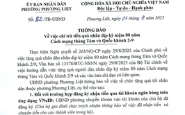 Thông báo: Về việc chi trả tiền quà kỷ niệm 80 năm Cách mạng tháng 8 và Quốc khánh 2-9