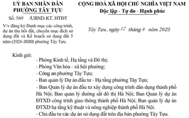 Đăng ký Danh mục các công trình, dự án thu hồi đất, chuyển mục đích sử dụng đất và Kế hoạch sử dụng đất 5 năm (2026-2030) phường Tây Tựu