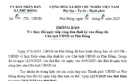 Thông báo thay đổi ngày tiếp công dân của đồng chí Chủ tịch UBND xã Phù Đổng