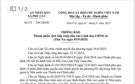 Thông báo thành phần, lịch tiếp công dân của lãnh đạo UBND xã Phú Cát ( Thứ 4, ngày 03/9/2025)
