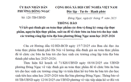 Thông báo về kết quả đánh giá an toàn thực phẩm các đơn vị đăng ký cung cấp thực phẩm, nguyên liệu thực phẩm, suất ăn để tổ chức bữa ăn bán trú cho học sinh các trường công lập trên địa bàn phường Đông Ngạc năm học 2025-2026