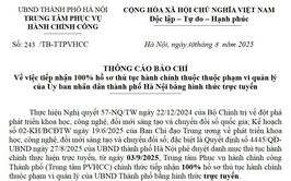 Thông báo v/v tiếp nhận 100% hồ sơ thủ tục hành chính thuộc thuộc phạm vi quản lý của UBND thành phố Hà Nội bằng hình thức trực tuyến