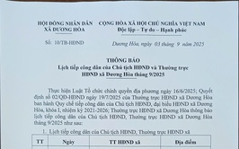 THÔNG BÁO Lịch tiếp công dân của Chủ tịch HĐND và Thường trực HĐND xã Dương Hòa tháng 9/2025