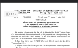 Tây Mỗ chi trả quà kỷ niệm 80 năm Cách mạng Tháng Tám và Quốc khánh 2/9 cho cư dân Vinhomes Smart City