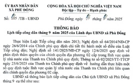 Thông báo lịch tiếp công dân tháng 9 năm 2025 của Lãnh đạo UBND xã Phù Đổng