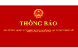 Thông báo lịch tiếp công dân quý I/2026 của Thường trực HĐND, Đại biểu HĐND lâm thời phường Long Biên, nhiệm kỳ 2021-2026
