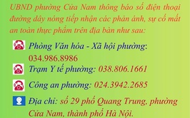 Thông báo số điện thoại đường dây nóng tiếp nhận các phản ánh, sự cố mất an toàn thực phẩm trên địa bàn phường Cửa Nam