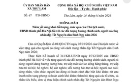 UBND xã Thư Lâm thông báo niêm yết công khai đối tượng, mức quà của Chủ tịch nước, UBND thành phố Hà Nội đối với các đối tượng hưởng chính sách, người có công nhân dịp Tết Nguyên đán Bính Ngọ năm 2026
