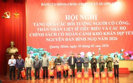 Xã Quang Minh: Trao tặng 100 suất quà đối với người có công với cách mạng, thân nhân liệt sĩ có hoàn cảnh khó khăn nhân dịp Tết Nguyên đán Bính Ngọ năm 2026