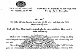 Thư ngỏ về việc Chấm dứt việc thu. nộp lệ phí môn bài đối với kỳ tính thuế năm 2026 và các năm tiếp theo