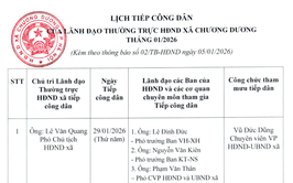 Thông báo Lịch tiếp công dân của Thường trực HĐND xã tháng 01/2026