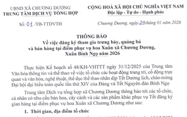 THÔNG BÁO: Về việc đăng ký tham gia trưng bày, quảng bá và bán hàng tại điểm phục vụ hoa Xuân xã Chương Dương Xuân Bính Ngọ năm 2026