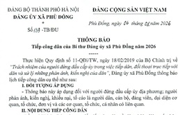 Lịch tiếp công dân của đồng chí Bí thư Đảng ủy xã Phù Đổng năm 2026