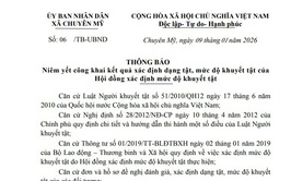 UBND xã Chuyên Mỹ thông báo công bố Kết quả xét xác định dạng tật, mức độ khuyết tật (Đợt 3 năm 2025)