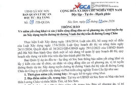 Thông báo niêm yết công khai và xin ý kiến về phương án, vị trí tuyến đường thuộc dự án Xây dựng tuyến đường từ đường Vành đai thị trấn đi đường Long Châu