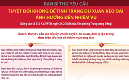 Ban Bí thư yêu cầu: Tuyệt đối không để tình trạng du Xuân kéo dài ảnh hưởng đến nhiệm vụ