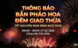 Bắn pháo hoa đêm giao thừa Tết Nguyên đán Bính Ngọ 2026 tại Công viên Cầu Giấy