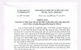 Thông báo của Ủy ban Bầu cử xã Minh Châu về việc công khai số điện thoại, địa chỉ, thư điện tử tiếp nhận kiến nghị, phản ánh của tổ chức, cá nhân liên quan đến công tác bầu cử