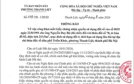 Thông báo công khai mất Giấy chứng nhận quyền sử dụng đất số vào sổ 0035 ngày 22/8/1991 cho ông Nguyễn Duy Bộ (đã chết) đối với thửa đất số 78, tờ bản đồ 02, diện tích 213,5m2