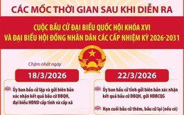 Các mốc thời gian sau khi diễn ra cuộc bầu cử đại biểu Quốc hội khoá XVI và đại biểu HĐND các cấp, nhiệm kỳ 2026-2031.