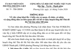 Thông báo công khai lấy ý kiến các cơ quan, tổ chức, cá nhân và cộng đồng dân cư liên quan đối với hồ sơ Quy hoạch tổng thể Thủ đô Hà Nội tầm nhìn 100 năm