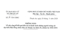 Thông báo về việc công bố kết quả bầu cử và danh sách những người ứng cử đại biểu HĐND xã Thuận An khoá II, nhiệm kỳ 2026 - 2031
