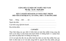 Bản cam kết bảo đảm an toàn thực phẩm đối với cơ sở dịch vụ ăn uống, thức ăn đường phố