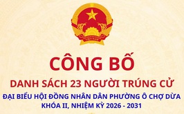 CÔNG BỐ DANH SÁCH 23 NGƯỜI TRÚNG CỬ ĐẠI BIỂU HĐND PHƯỜNG Ô CHỢ DỪA KHÓA II, NHIỆM KỲ 2026 -2031