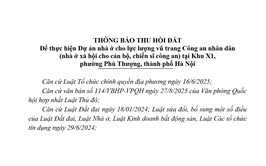 Phường Phú Thượng thông báo thu hồi đất thực hiện dự án nhà ở xã hội cho lực lượng vũ trang Công an Nhân dân