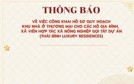 PHƯỜNG PHÚ DIỄN THÔNG BÁO CÔNG KHAI HỒ SƠ QUY HOẠCH KHU NHÀ Ở THƯƠNG MẠI CHO CÁC HỘ GIA ĐÌNH, XÃ VIÊN HỢP TÁC XÃ NÔNG NGHIỆP GỌI TẮT DỰ ÁN (THÁI BÌNH LUXURY RESIDENCES)