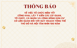 Phường Phú Diễn thông báo việc tổ chức niêm yết công khai, lấy ý kiên các cơ quan, tổ chức, cá nhân và cộng đồng dân cư có liên quan đối với Quy hoạch tổng thể Thủ đô Hà Nội tầm nhìn 100 năm
