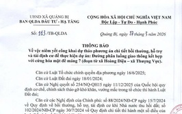Thông báo về việc niêm yết công khai dự thảo phương án chi tiết bồi thường, hỗ trợ và tái định cư để thực hiện dự án đường phân luồng giao thông kết hợp cứng hóa mặt máng 7, đoạn từ xã Hoàng Diệu đến xã Thượng vực cũ