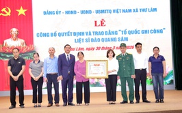 XÃ THƯ LÂM TỔ CHỨC LỄ CÔNG BỐ QUYẾT ĐỊNH VÀ TRAO BẰNG “TỔ QUỐC GHI CÔNG” ĐỐI VỚI LIỆT SĨ ĐÀO QUANG SÂM
