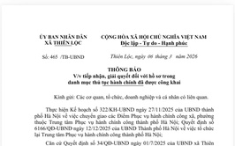 THÔNG BÁO số 465 /TB-UBND ngày 06 tháng 3 năm 2026 của UBND xã Thiên Lộc V/v tiếp nhận, giải quyết đối với hồ sơ trong danh mục thủ tục hành chính đã được công khai